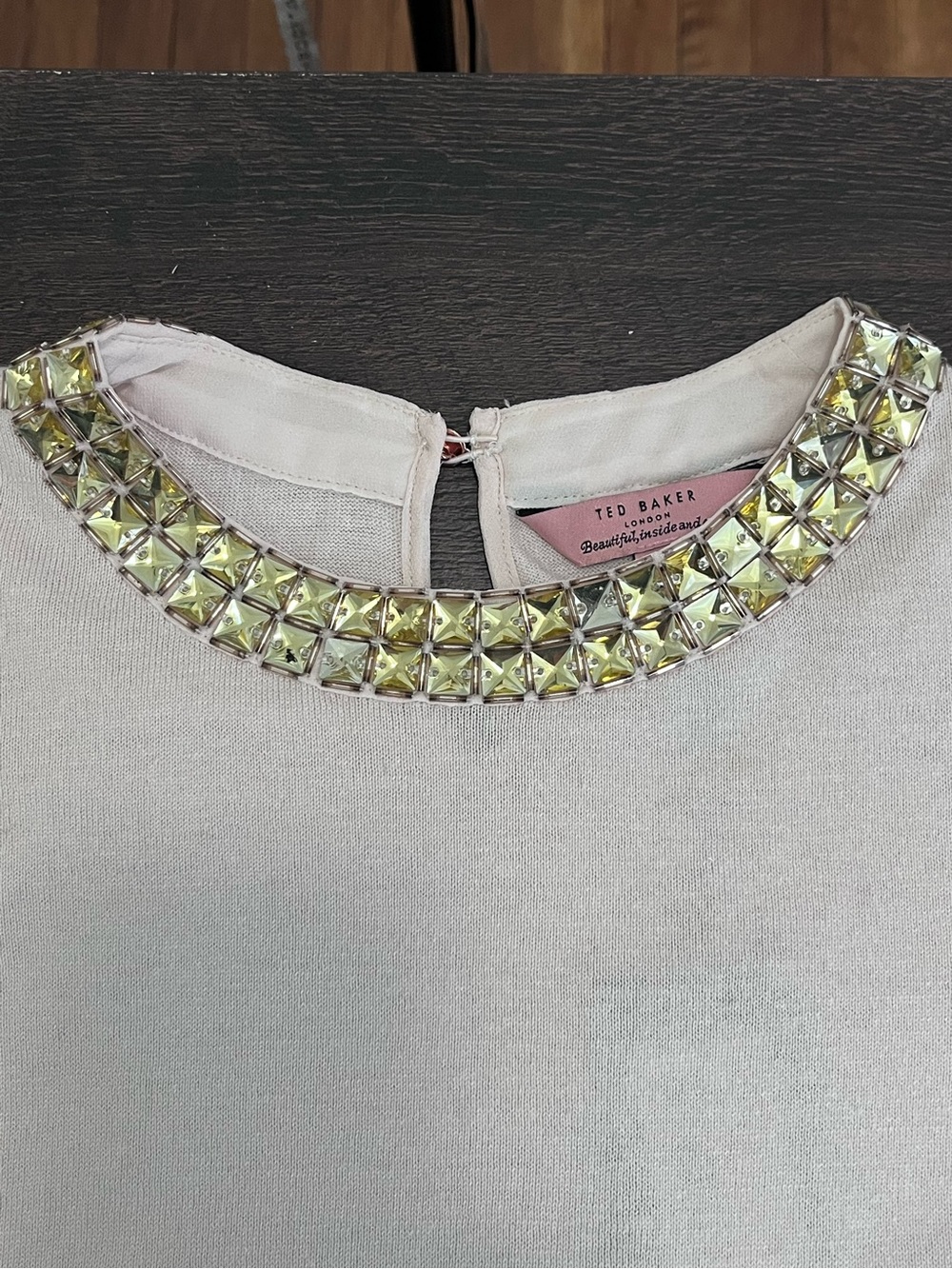 Ted Baker Embelished Neckline Light Punk Sheer-Sleeve Sweater size 1 Nwt - Picture 10 of 12